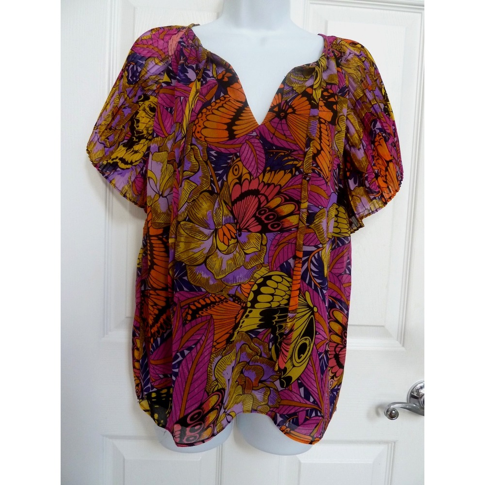 Philosophy Republic Clothing Butterfly Blouse Flutter Sleeve V-Neck Multicolor M